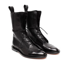Load image into Gallery viewer, New SHENGY Patent Leather British Style Flat Boots Black Pointed Toe Boots Handsome Motorcycle Boots Women's Boots