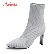 Load image into Gallery viewer, Aphixta Metal Blade Heels Socks Boots Women Stretch Fabric Elastic Stilettos Heel Pointed Toe Ankle Boots Shoes Woman Boats