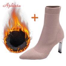 Load image into Gallery viewer, Aphixta Metal Blade Heels Socks Boots Women Stretch Fabric Elastic Stilettos Heel Pointed Toe Ankle Boots Shoes Woman Boats