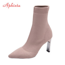 Load image into Gallery viewer, Aphixta Metal Blade Heels Socks Boots Women Stretch Fabric Elastic Stilettos Heel Pointed Toe Ankle Boots Shoes Woman Boats
