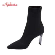 Load image into Gallery viewer, Aphixta Metal Blade Heels Socks Boots Women Stretch Fabric Elastic Stilettos Heel Pointed Toe Ankle Boots Shoes Woman Boats
