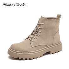 Load image into Gallery viewer, Smile Circle Ankle Boots Suede Leather women Flat platform Short Boots Ladies shoes fashion Autumn winter boots

