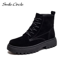 Load image into Gallery viewer, Smile Circle Ankle Boots Suede Leather women Flat platform Short Boots Ladies shoes fashion Autumn winter boots
