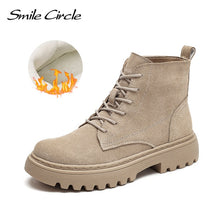 Load image into Gallery viewer, Smile Circle Ankle Boots Suede Leather women Flat platform Short Boots Ladies shoes fashion Autumn winter boots
