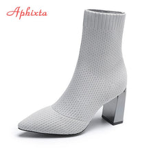 Load image into Gallery viewer, Aphixta Metal Blade Heels Socks Boots Women Stretch Fabric Elastic Stilettos Heel Pointed Toe Ankle Boots Shoes Woman Boats
