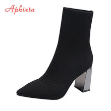Load image into Gallery viewer, Aphixta Metal Blade Heels Socks Boots Women Stretch Fabric Elastic Stilettos Heel Pointed Toe Ankle Boots Shoes Woman Boats
