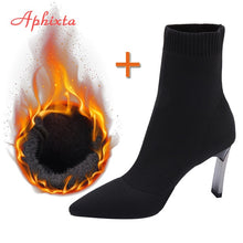 Load image into Gallery viewer, Aphixta Metal Blade Heels Socks Boots Women Stretch Fabric Elastic Stilettos Heel Pointed Toe Ankle Boots Shoes Woman Boats

