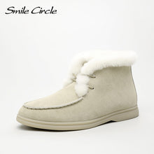 Load image into Gallery viewer, Smile Circle Women Snow Boots Natural fur Genuine Leather Ankle Boots Winter Comfortable Flat Wool Boots Women Shoes
