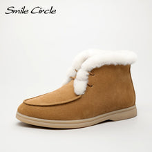 Load image into Gallery viewer, Smile Circle Women Snow Boots Natural fur Genuine Leather Ankle Boots Winter Comfortable Flat Wool Boots Women Shoes
