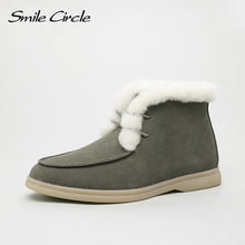 Load image into Gallery viewer, Smile Circle Women Snow Boots Natural fur Genuine Leather Ankle Boots Winter Comfortable Flat Wool Boots Women Shoes
