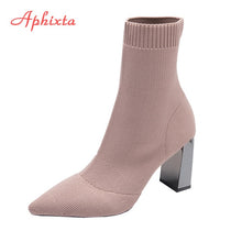 Load image into Gallery viewer, Aphixta Metal Blade Heels Socks Boots Women Stretch Fabric Elastic Stilettos Heel Pointed Toe Ankle Boots Shoes Woman Boats

