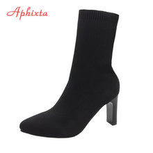 Load image into Gallery viewer, Aphixta Metal Blade Heels Socks Boots Women Stretch Fabric Elastic Stilettos Heel Pointed Toe Ankle Boots Shoes Woman Boats
