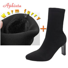 Load image into Gallery viewer, Aphixta Metal Blade Heels Socks Boots Women Stretch Fabric Elastic Stilettos Heel Pointed Toe Ankle Boots Shoes Woman Boats
