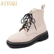 Load image into Gallery viewer, AIYUQI Boots Women Shoes Ankle 2020 Autumn British Wind Genuine Leather Thick With Fur Ladies Short Boots Motorcycle Martin
